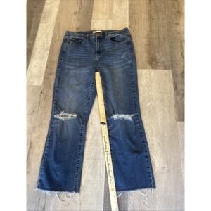 SO Kick Cropped Jeans Womens 15 Blue Denim High Rise Pockets Distressed Raw Hem